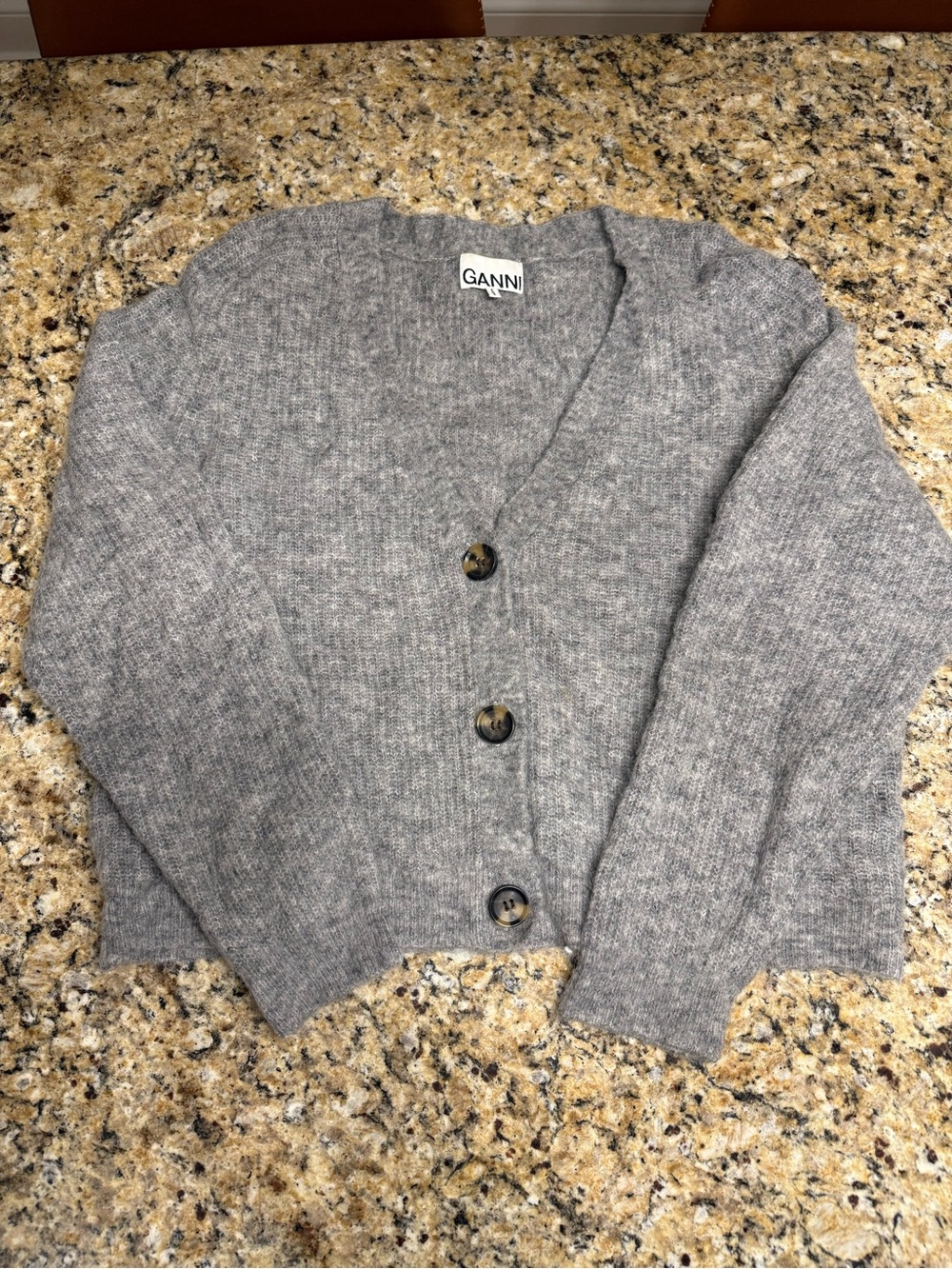 Ganni Women's Soft Alpaca Wool Bland Knit V Neck Cardigan MEDIUM